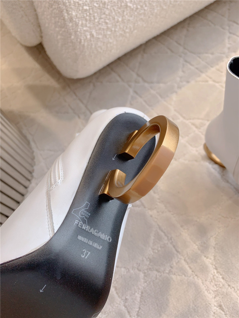 Ferragamo Elina White Calfskin Ankle Boots