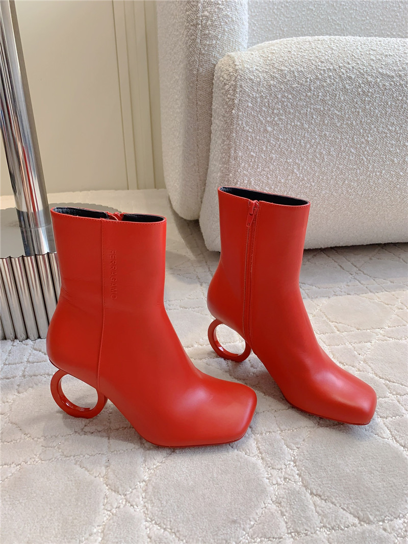 Ferragamo Red Elina Calfskin Ankle Boots