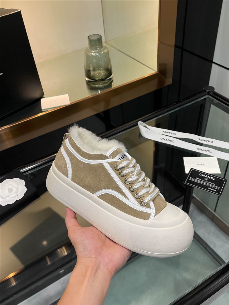 Ch**el suede leather lace-up winter platform sneakers