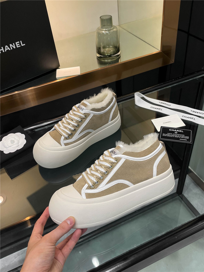 Ch**el suede leather lace-up winter platform sneakers