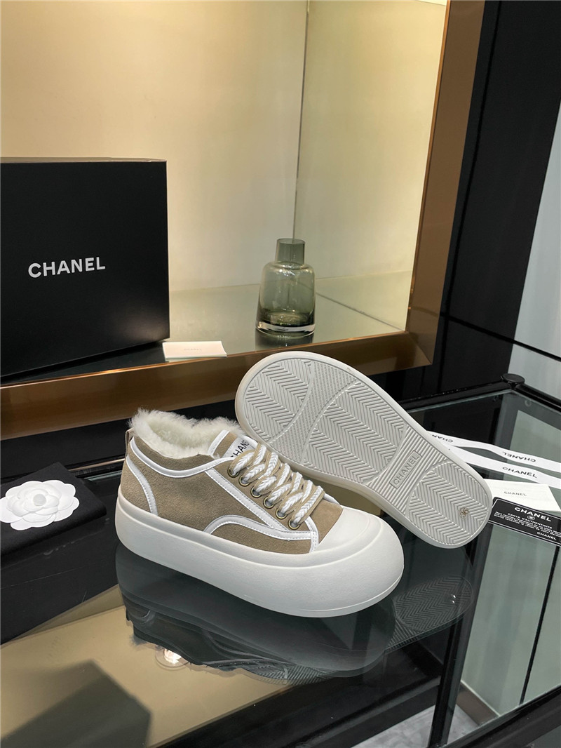 Ch**el suede leather lace-up winter platform sneakers