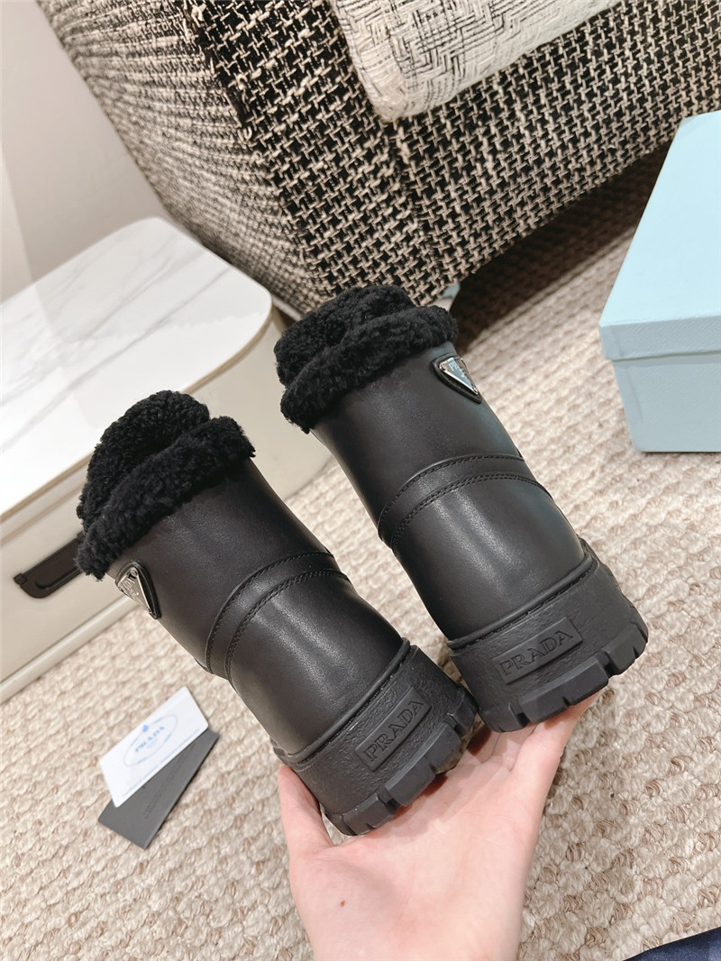 Pra*a black leather high top winter platform sneakers