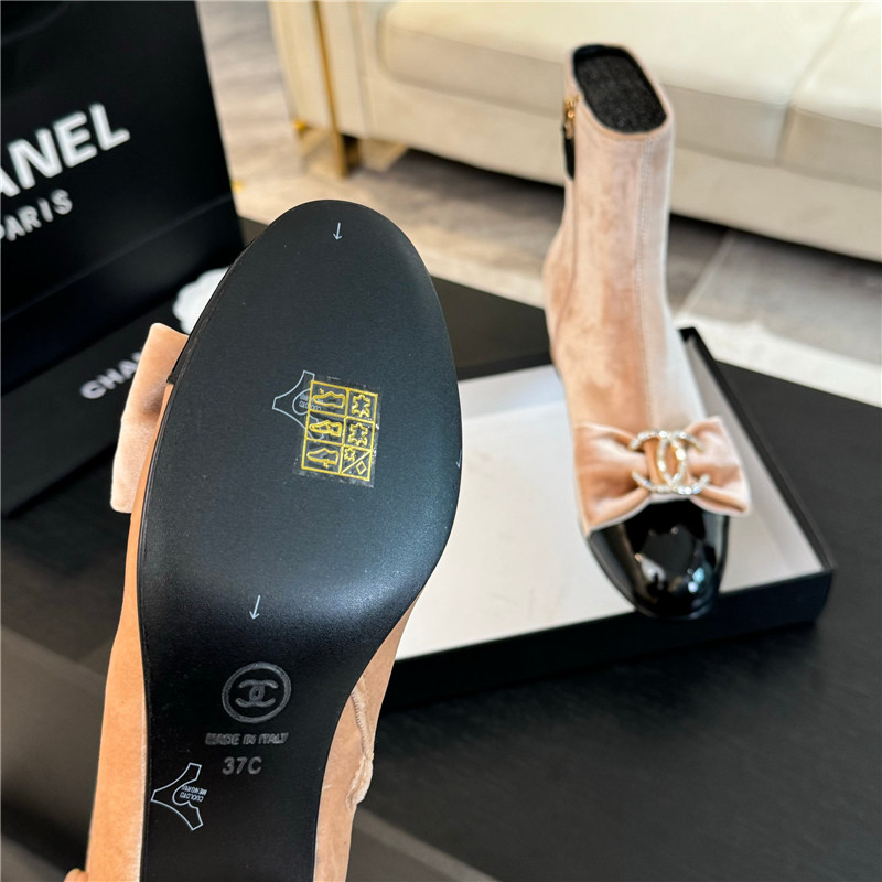 Ch**el pink velvet bow ankle boots