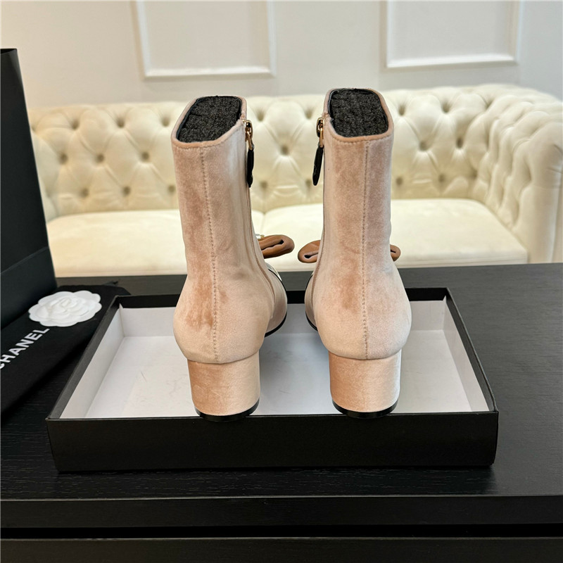 Ch**el pink velvet bow ankle boots