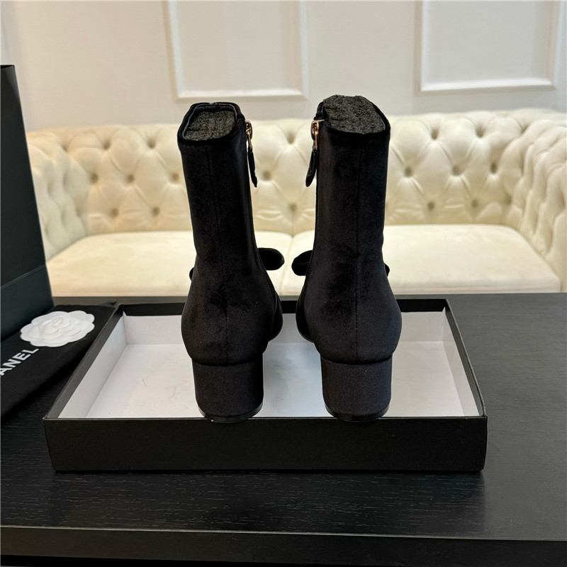 Ch**el black velvet bow ankle boots