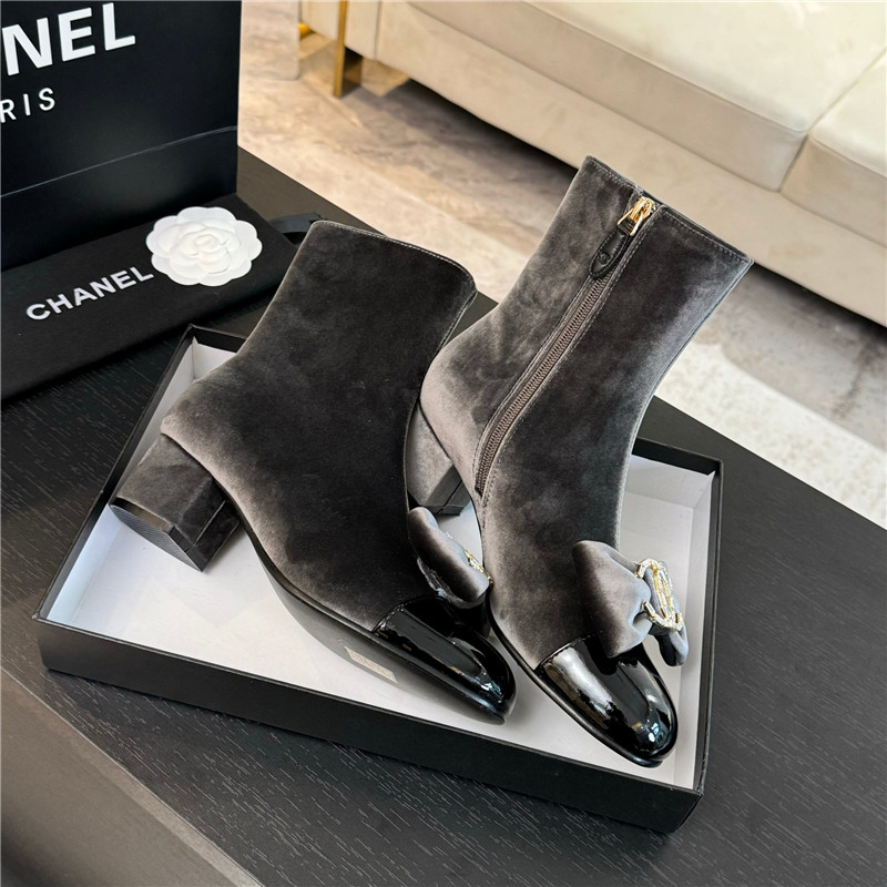 Ch**el velvet bow ankle boots