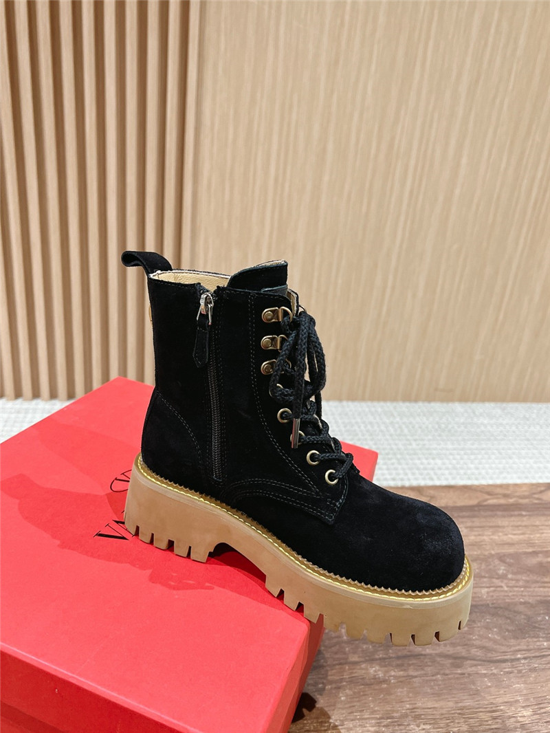 Va1e*ntin0 vlogo black suede lace-up platform boots