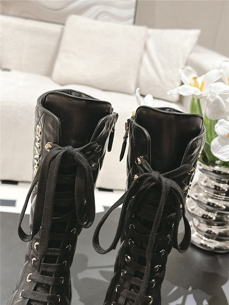 Ch**el black lace up platform high boots