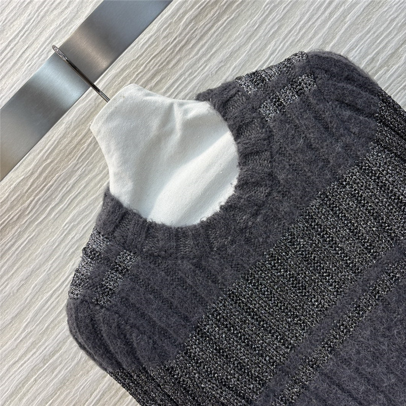 Miu Miu Ribbed-Knit Pullover Sweater in Grey