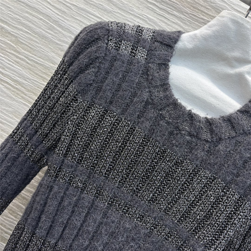 Miu Miu Ribbed-Knit Pullover Sweater in Grey