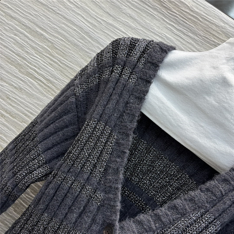 Miu Miu V-neck Rib Wool Cardigan in Grey