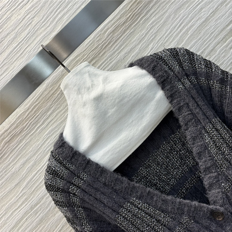 Miu Miu V-neck Rib Wool Cardigan in Grey