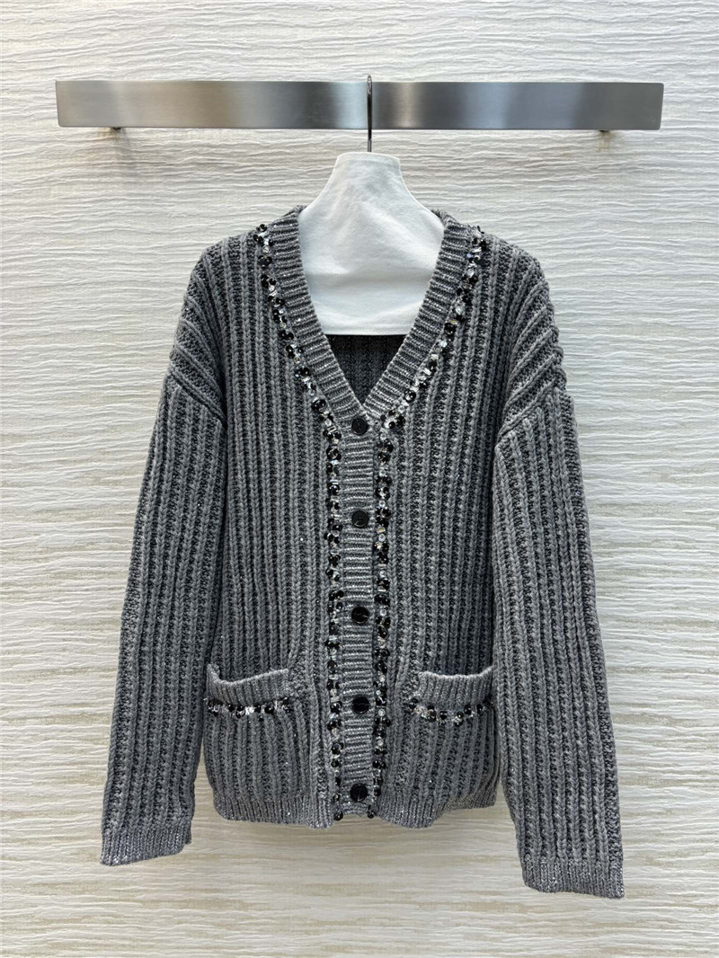 Va1e*ntin0 trim rib knitted cardigan grey