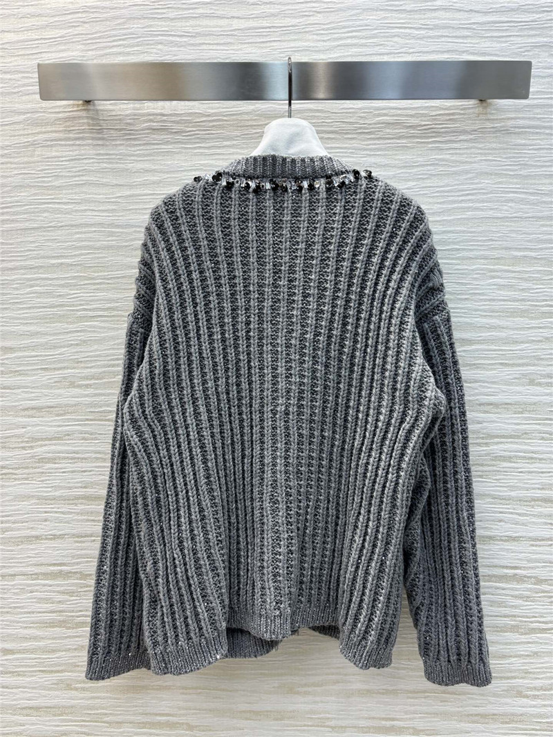 Va1e*ntin0 trim rib knitted cardigan grey