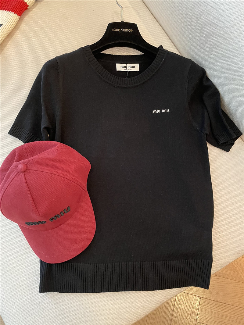 Miu Miu Logo-Intarsia Cashmere Top Black