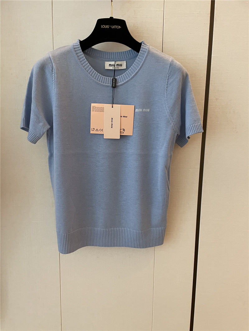 Miu Miu Logo-Intarsia Cashmere Top Blue