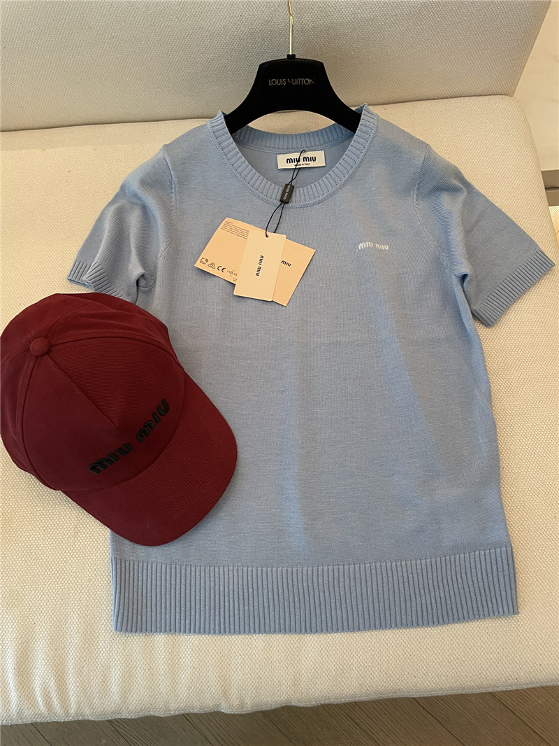 Miu Miu Logo-Intarsia Cashmere Top Blue