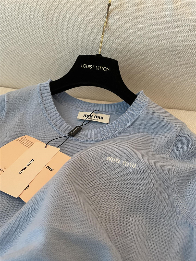 Miu Miu Logo-Intarsia Cashmere Top Blue