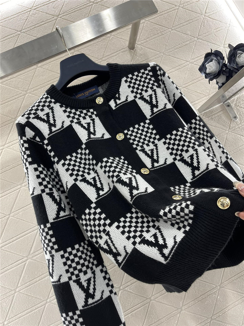 LV Check Wool Cardigan Black/White