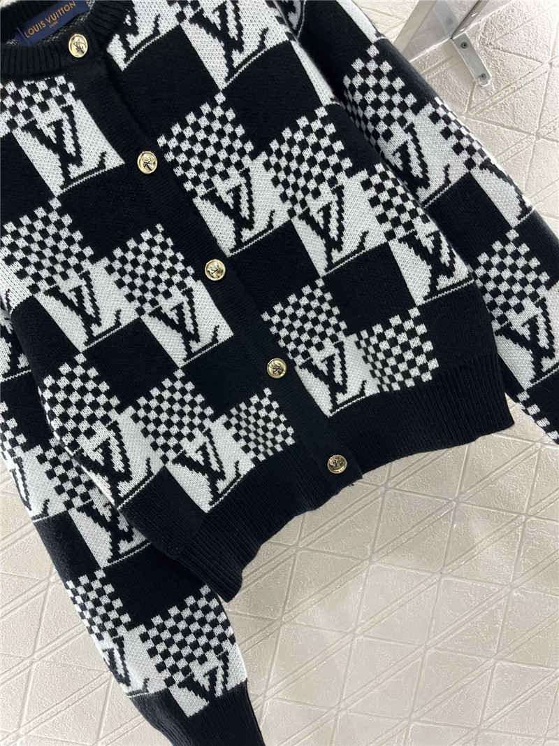 LV Check Wool Cardigan Black/White
