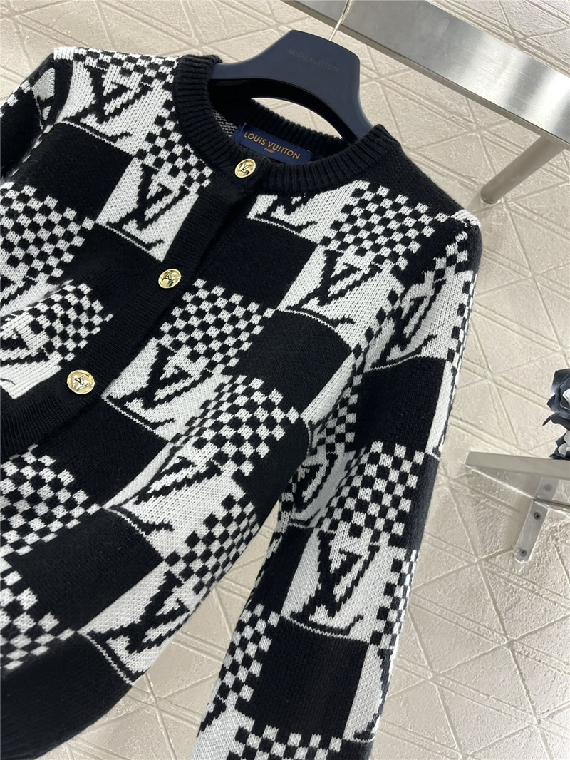 LV Check Wool Cardigan Black/White