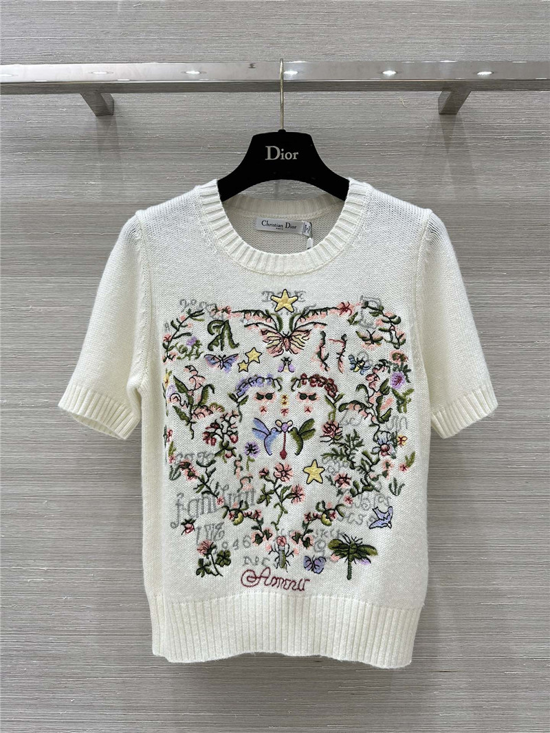 D10r multicolor short sleeve knit top white