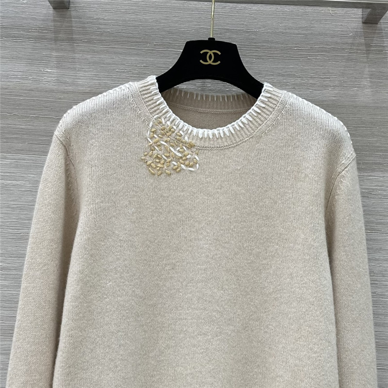 L0r0 P1ana trim beige cashmere sweater