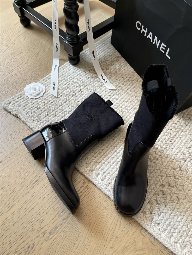 Ch**el black calfskin mid calf boots