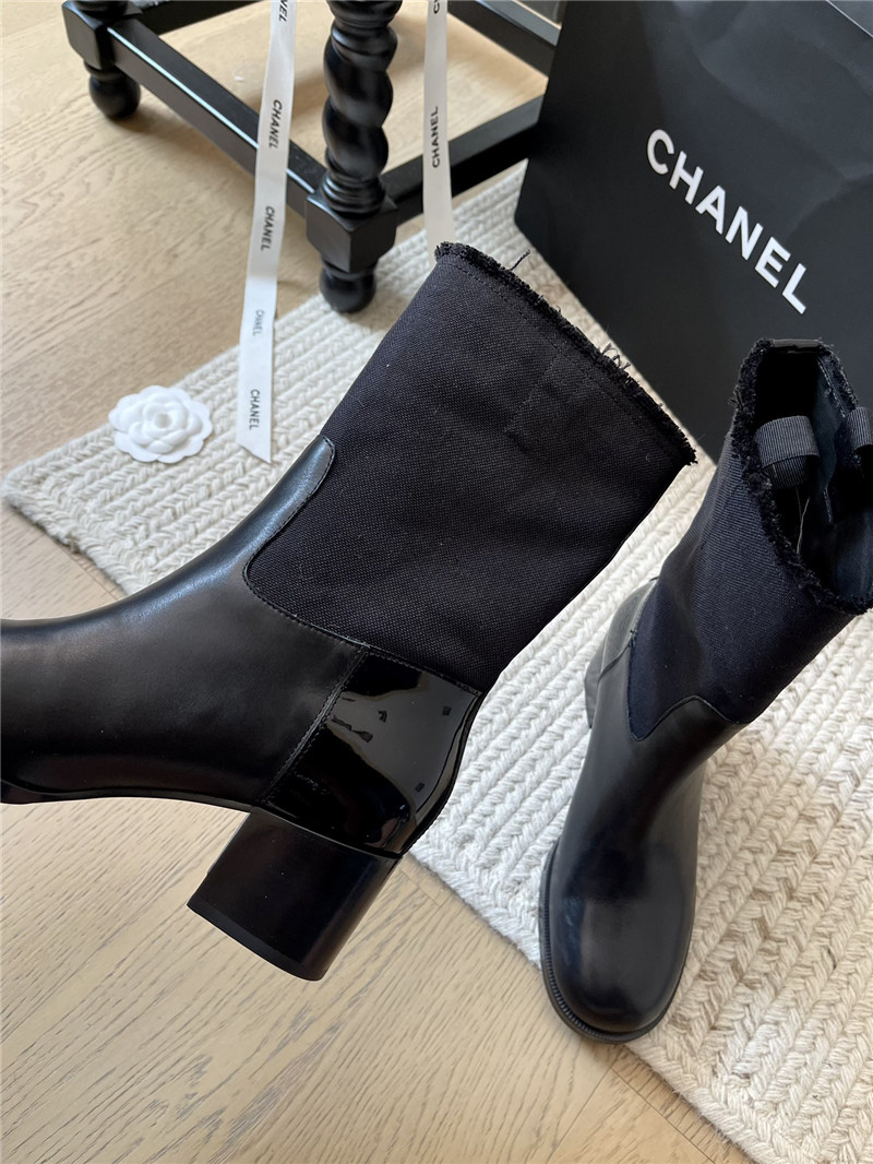 Ch**el black calfskin mid calf boots