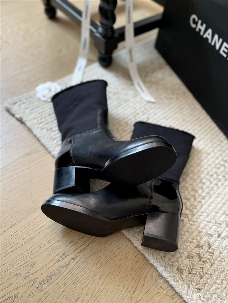 Ch**el black calfskin mid calf boots