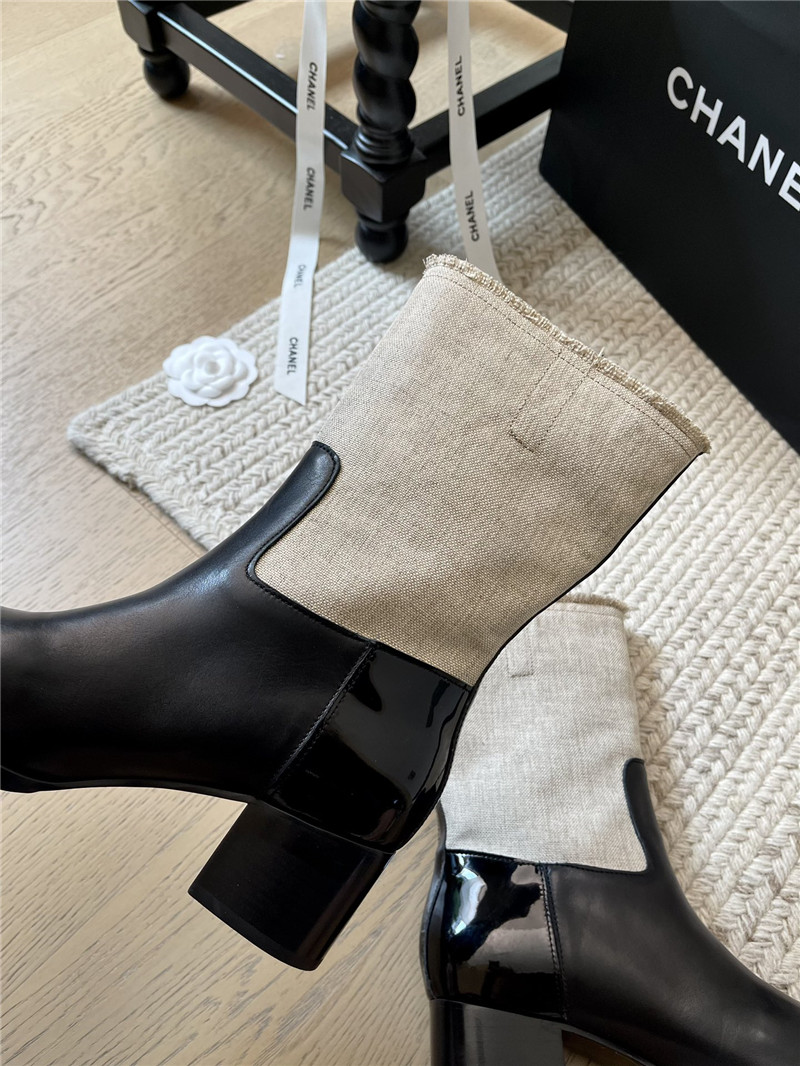 Ch**el beige calfskin mid calf boots