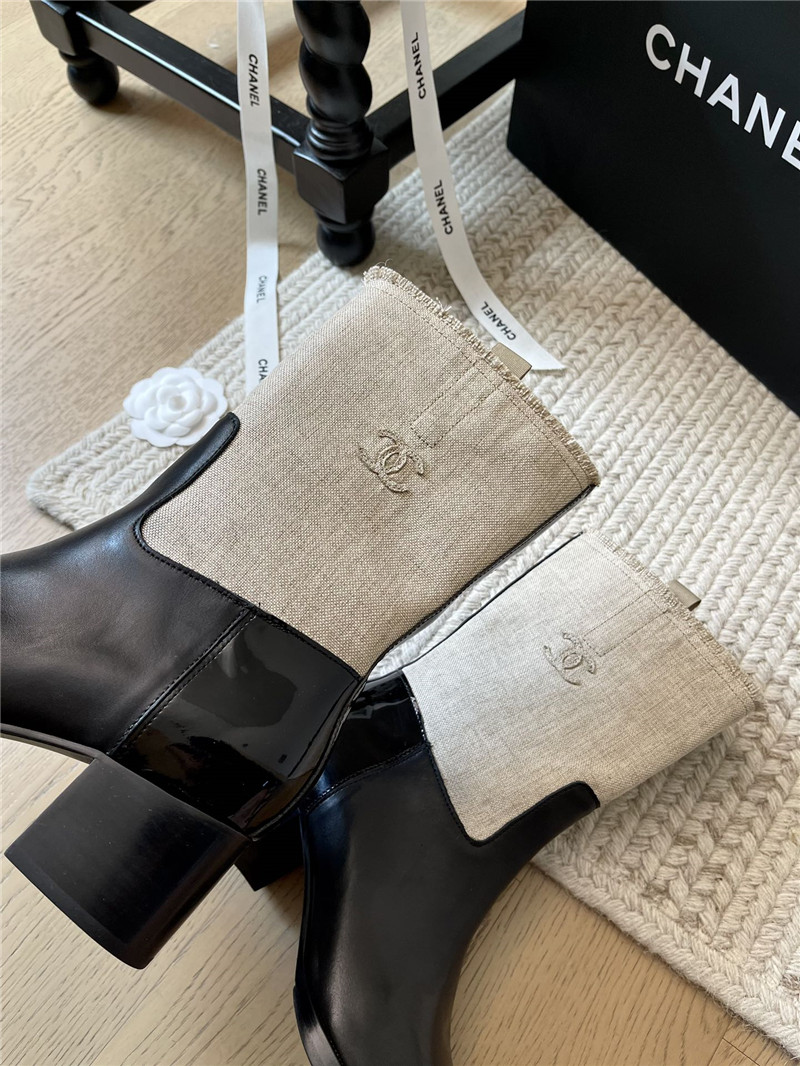 Ch**el beige calfskin mid calf boots