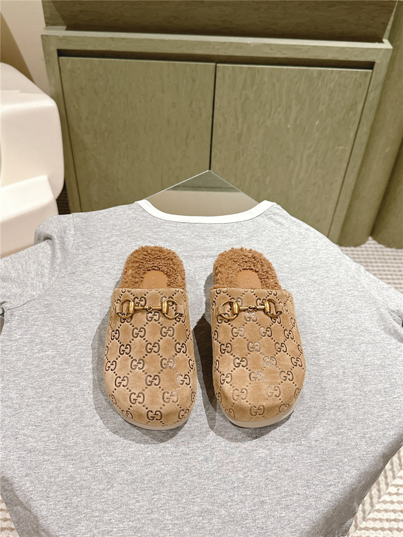 Gvc*1 wool horsebit mule in brown gg suede