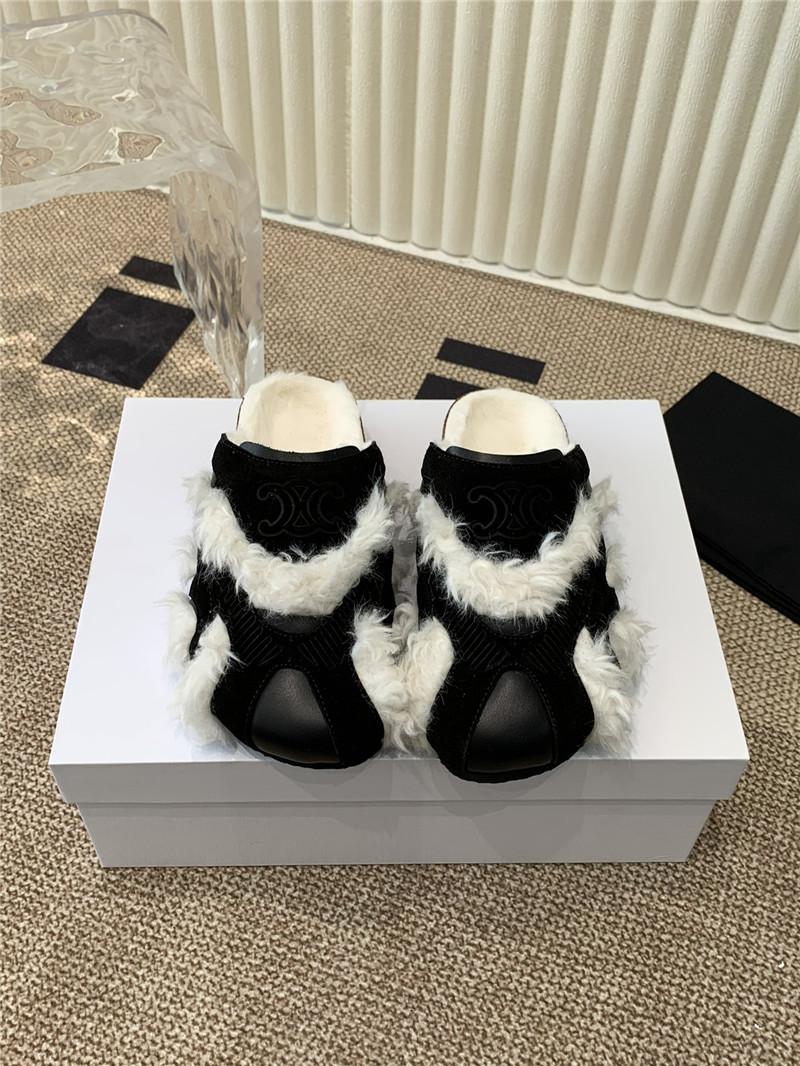 Ce1i*e suede and shearling fur mules black/white