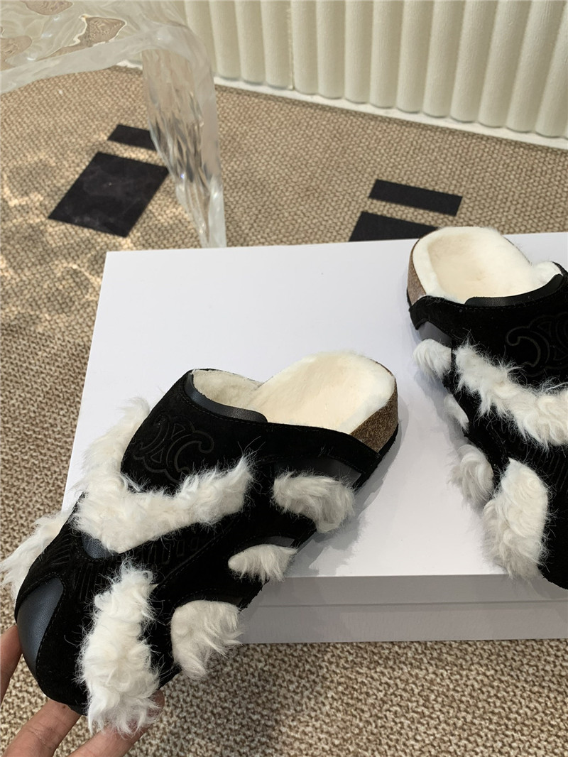 Ce1i*e suede and shearling fur mules black/white