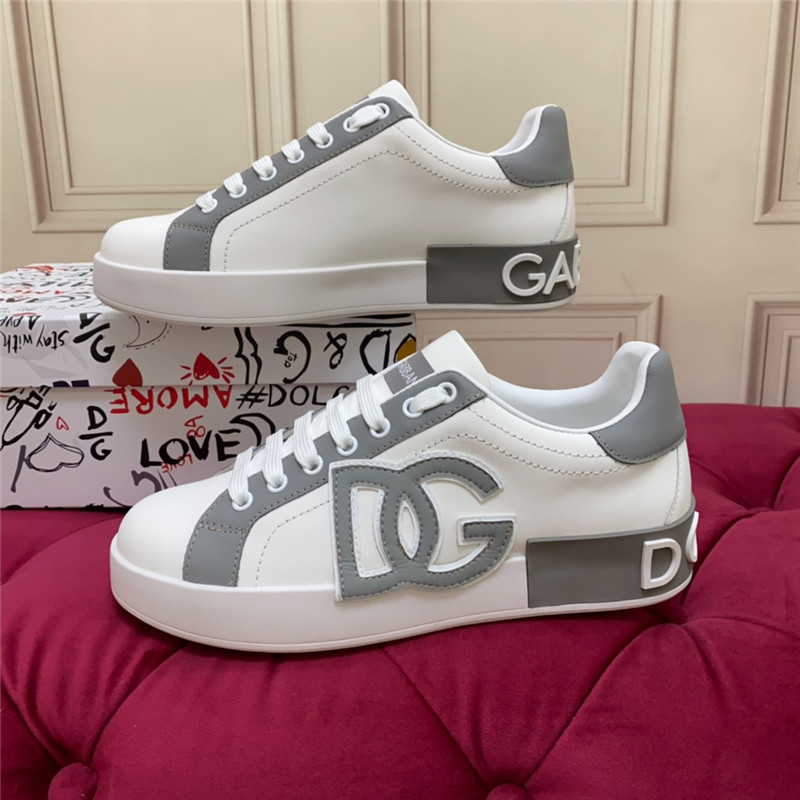 Dolce & Gabbana D&G White Gray Logo Low Top Sneakers