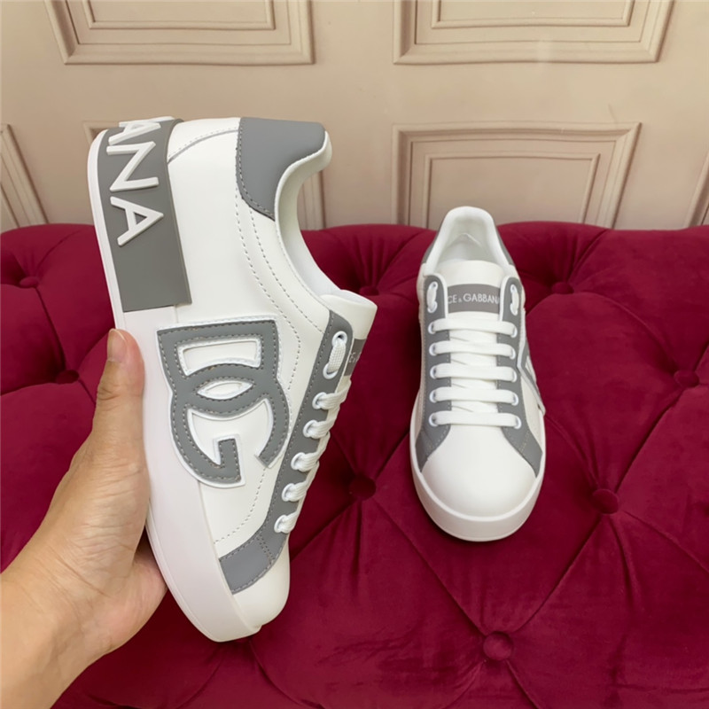 Dolce & Gabbana D&G White Gray Logo Low Top Sneakers
