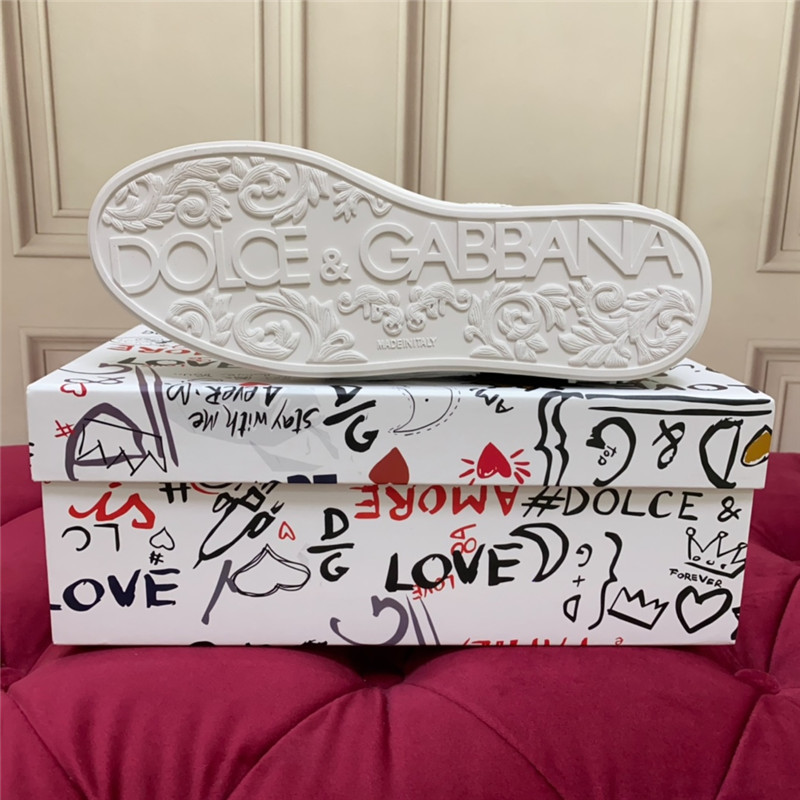 Dolce & Gabbana D&G White Gray Logo Low Top Sneakers