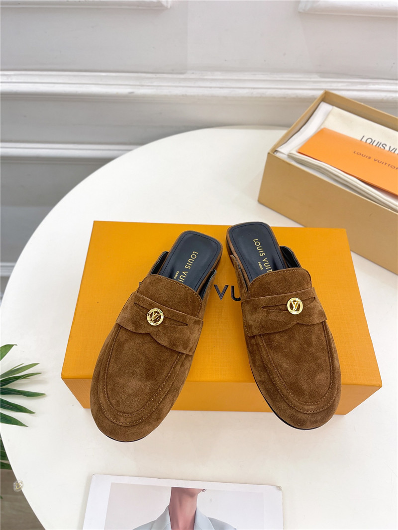 LV Soho Open Back Loafers Brown Suede
