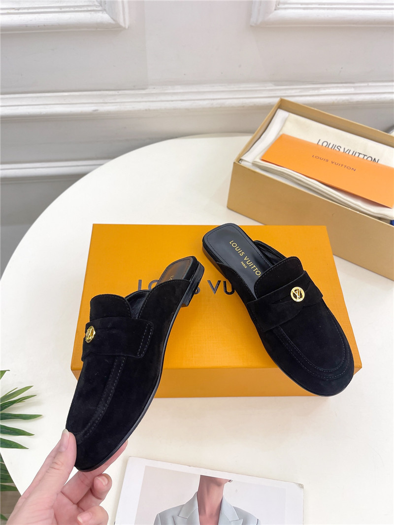 LV Soho Open Back Loafers Black Suede