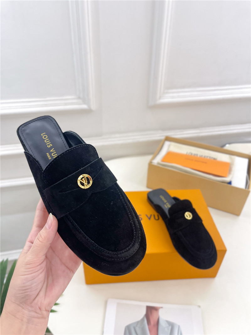 LV Soho Open Back Loafers Black Suede