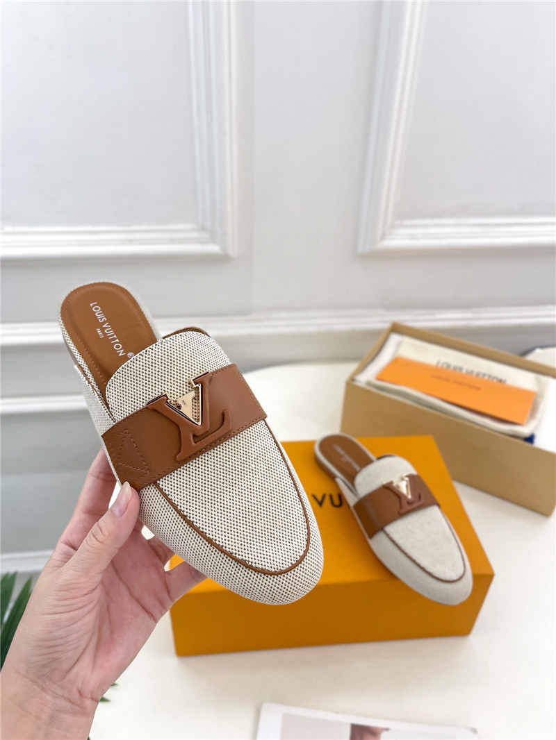 LV Capri Open Back Loafers Bicolor Canvas Brown