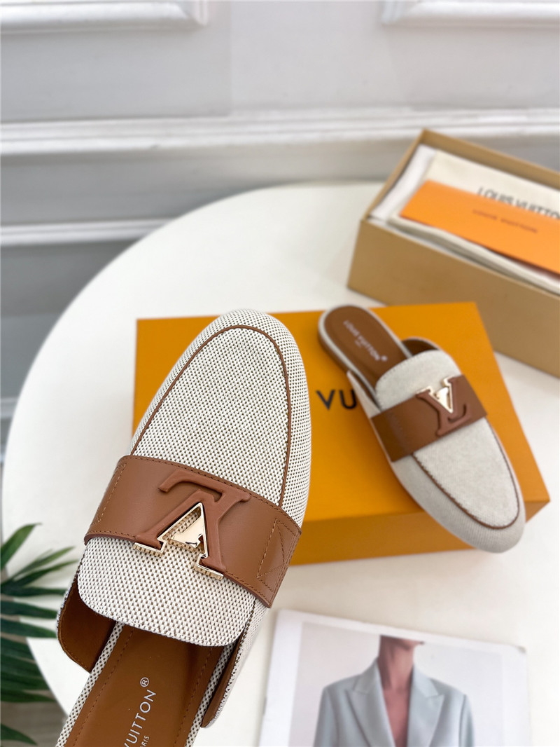 LV Capri Open Back Loafers Bicolor Canvas Brown