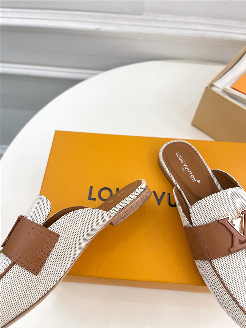 LV Capri Open Back Loafers Bicolor Canvas Brown