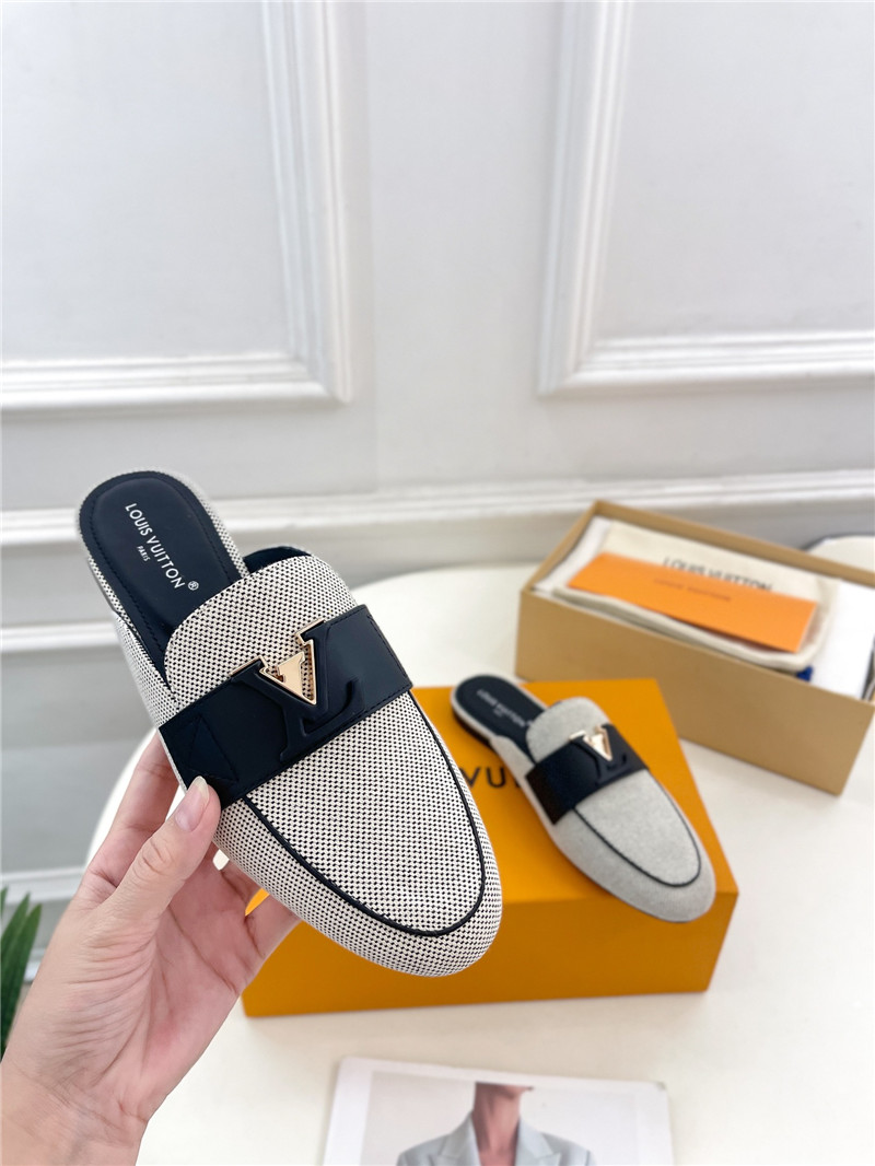 LV Capri Open Back Loafers Bicolor Canvas Navy