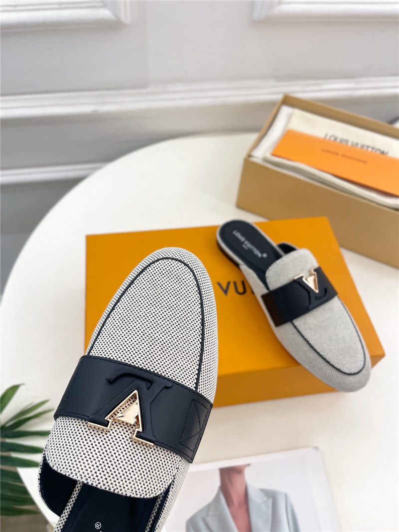 LV Capri Open Back Loafers Bicolor Canvas Navy