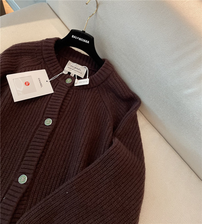 Ch**el pocket rib wool cardigan brown