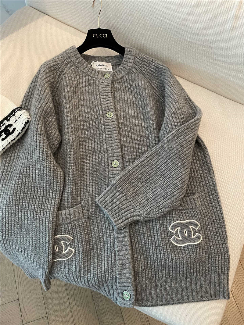 Ch**el pocket rib wool cardigan in grey