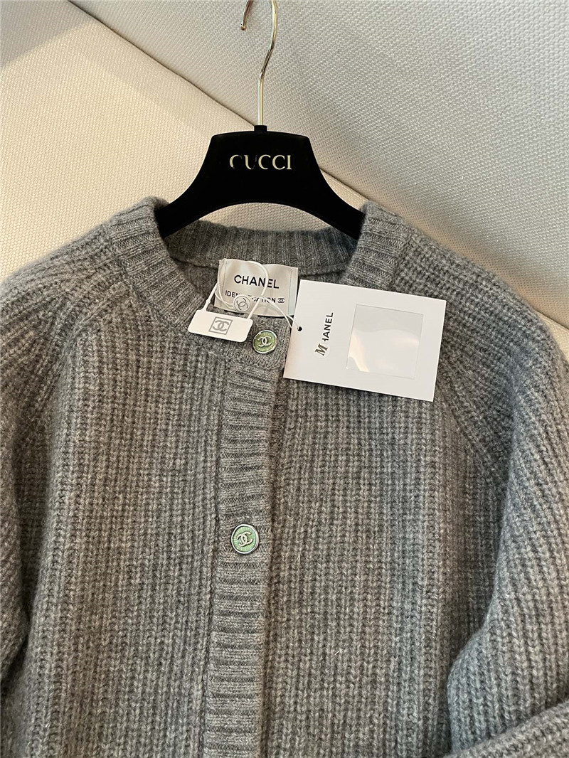 Ch**el pocket rib wool cardigan in grey