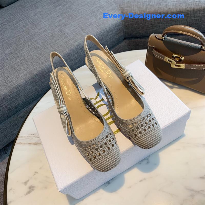Dior new hollow lace bow high-heeled sandals